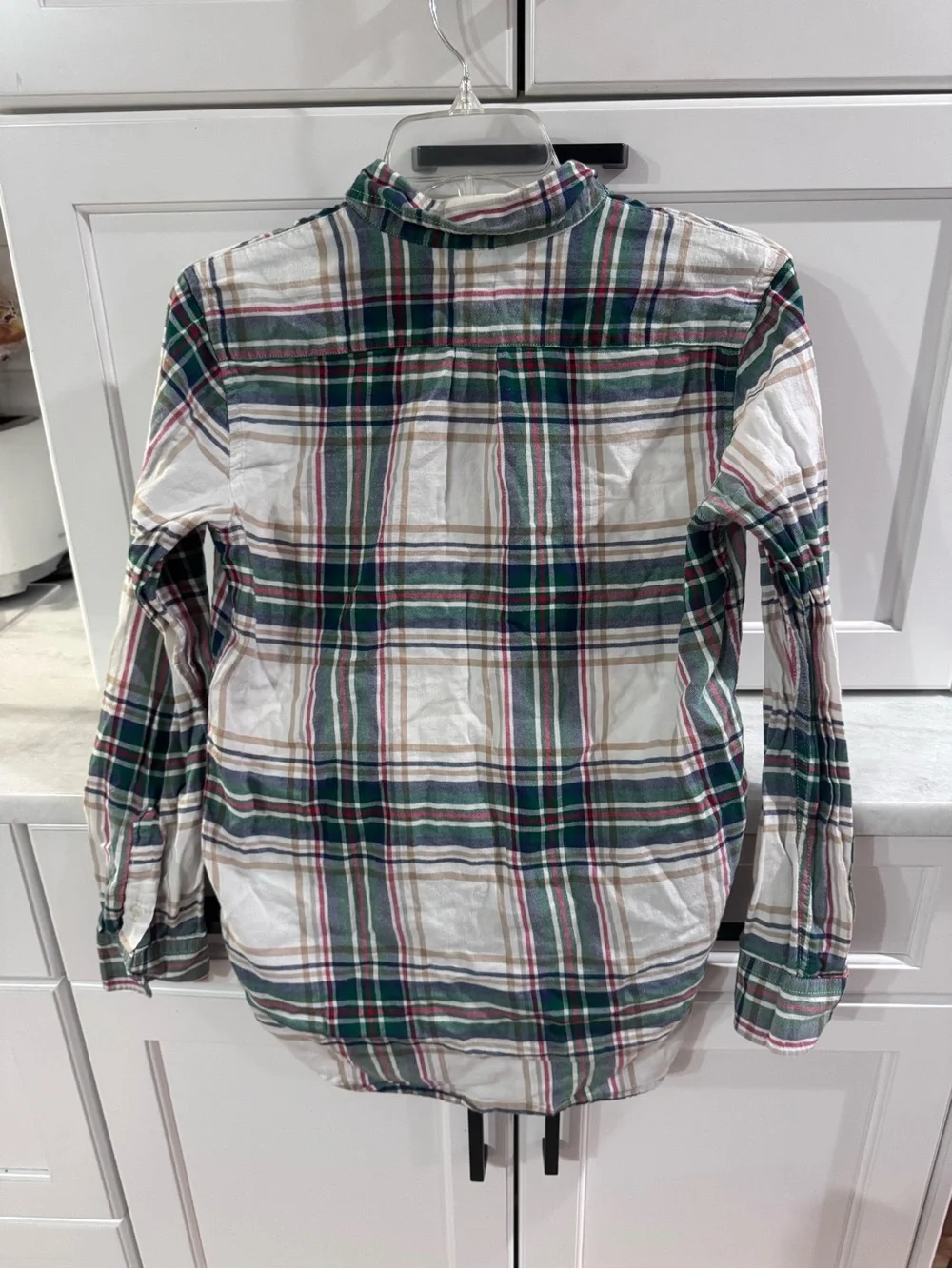 GAP Plaid Button-Down Shirt in White, Green & Navy
